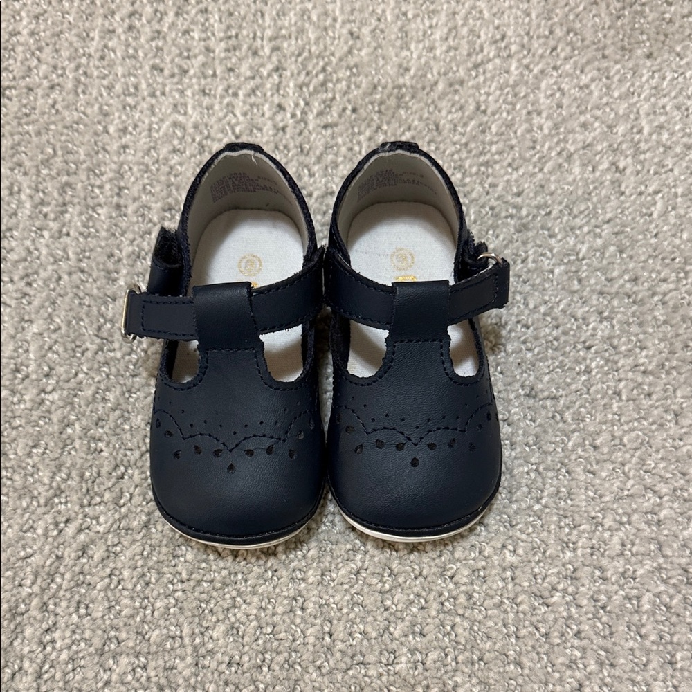 Angel Shoes - Baby Birdie Leather T-Strape Stitched Mary Jane, Navy
